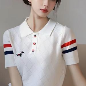 여성용 화이트 만화 강아지 폴로 칼라 반팔 티셔츠 여름 니치 충돌 방지 스타일 웨어 스몰 프래그런스 스타일 패턴 상의