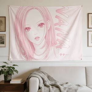 배너/가로 배너/기호 핑크 수채화 핑크 애니메이션 배너 배경 천 - 만화 배너, 기숙사 방 장식에 적합, 좁은 공간 가로 벽 장식 배너, 소프트 핑크 감성 방 장식, 독자적인 용도