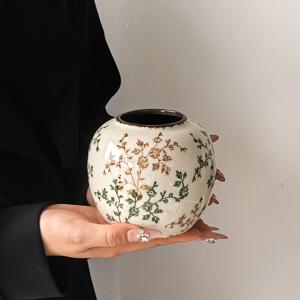 미국 컨트리 빈티지 세라믹 화병 1개, , 생화, 수경 재배용 - 직사각형 균열 얼음맥 점토 화분, 거실, 식탁, 사무실 책상 장식용 - 사계절 장식