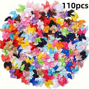 110개 미니 새틴 리본 나비매듭과 꽃 DIY 공예 재료, 재봉, 아플리케, 장식용 액세서리, 헤어 액세서리, 선물 상자 장식용 - 랜덤 색상 혼합