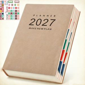 4가지 색상 옵션 선택 가능: A5 소프트커버 플래너, 2027년 신규 캘린더 저널, 400페이지. 자기관리 체크인 플래너, 시간 관리 노트. 효율성 향상 일정 및 캘린더. 캘린더 및 개인 계획 용품, 소프트커버 하드백 플래너, 비즈니스 사무용 노트, 목표 체크인 플래너, 데일리 플래너