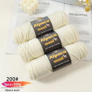300g 대용량 밸류팩 - 알파카 울 245 니들게이지 청키 원사, 남녀공용 멀티 컬러 가을/겨울 패션 원사, 핸드메이드 선물용 DIY 뜨개질 키트, 따뜻한 스웨터, 가디건, 코트, 스카프, 모자, 장갑, 바지, 무릎 보호대용, 3볼/팩, 알파카 울 95%, 폴리에스터 5%