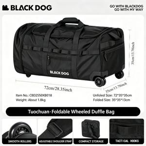 BLA DOG 자이언트 고품질 바퀴 달린 여행 가방, 88L 대용량 다기능 접이식 수하물 가방, 다중 포켓 등산용 아웃도어 장비 가방, 컴팩트한 보관을 위한 접이식, 내구성 좋고 휴대성 좋음, 캠핑, 여행, 야외 활동 및 장비 보관에 적합