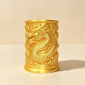 크리스마스 전통 중국 용 조각 펜 홀더, 3D 조각 용 몸체 조각 데스크탑 연필 보관 상자, 무광 금색 동양 빈티지 데스크 장식품, 남성 사무실 및 가정 장식품을 위한 고급 비즈니스 선물