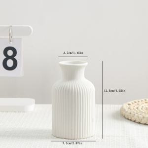 화이트 세라믹 꽃병, 세로/가로 - 원통형 홈 데코 꽃병, 테이블 센터피스, 웨딩 장식, 중성 스타일, 신선한 꽃 및 조화에 적합