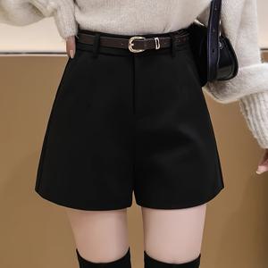 여성용 A라인 안감 와이드 레그 반바지 (벨트 없음)