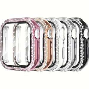 Apple Watch 케이스 (강화 유리 액정 보호 필름 포함), 5개입 더블 블링 케이스 라인스톤 범퍼 올바운 하드 PC 울트라 프로텍터 커버, Apple Watch 38/40/41/42/44/45/46/49mm 호환