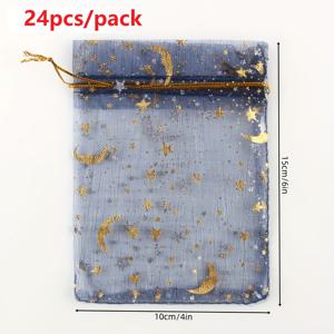 그녀/남자를 위한 선물 24개입 10 X 15Cm 네이비 블루 골드 스탬프 메시 백, 부케 선물 가방, 웨딩 사탕 가방, 진주 실 보관 가방, 파티 드로스트링 선물 가방, 할로윈