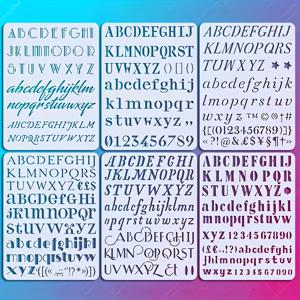 6개 캘리그라피 템플릿 세트 19.99 X 15.01 Cm, 숫자 및 기호 포함, 그림, 다이어리, 스케줄, 카드, 스크랩북, 선물 카드, 학교 프로젝트 등에 적합