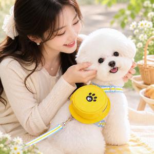 배낭형 강아지 산책줄 귀여운 모자백 디자인 간식 수납 강아지 하네스 리쉬