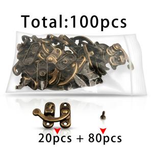20세트 앤티크 브론즈 호른 잠금장치 + 80개 2X8 앤티크 브론즈 나사 총 100개, 캐비닛 공구 수트케이스 보석 상자 선물 상자 나무 상자 철제 버클 잠금장치 호른 잠금장치 상자 버클 잠금장치
