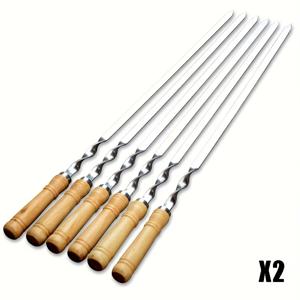 두꺼운 19.69인치 식품등급 원목 손잡이 스테인리스 스틸 BBQ 꼬치, 12개 세트, 내열성 원목 손잡이가 있는 대형 플랫 그릴용 꼬치, 야외 피크닉 바베큐 액세서리