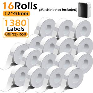 화이트 12*40mm 라벨 스티커 16롤, 총 1380개, 열전사식 라벨 인쇄 문구용지, 잔여물 없이 깨끗하게 제거, 자체 접착식 및 기름 방지 라벨, D30, P12, P15 프린터와 호환, 사무실 정리 및 품목 표시용, 사무실 및 가정용 수납물 식별용