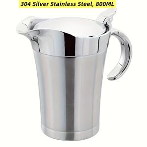 800ml 304 스테인리스 스틸 우유 냄비/커피 냄비 (힌지 뚜껑 포함) - 이중벽 단열, 소스, 크림, 우유에 적합, 재사용 가능, 가족 모임 및 레스토랑 사용에 완벽, 다용도, 쉬운 채우기를 위한 넓은 입구 디자인