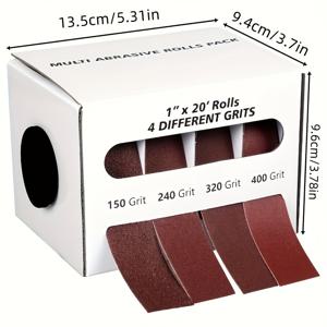 알루미늄 산화물 사포 롤 세트 분배기 포함 - 6개의 패브릭 연마 롤, 80, 150, 240, 320, 400, 600 그릿 혼합 - 샌딩 블록, 금속, 유리, 목공용 - 에머리 천 롤 팩 (6M)