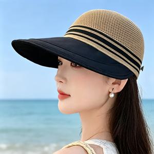 여성용 봄/여름용 속이 빈 통기성 좋은 넓은 지붕 모자 1개, 한국 버전, 얼굴 덮개, 야외 여행 오리 깃털 모자