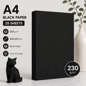 A4 검정 카드스톡 160G/180G/230G GSM 두꺼운 검정색 하드 카드 25매 수제 손그림 금박 프린팅 검정 카드, 다크 스타일 장식, 금색 및 은색 펜 수제 그림