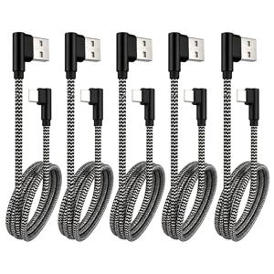5개 Type-C 고속 충전기, 직각 USB to 직각 USB-C 회색-검정색 꼰 케이블, 삼성, 화웨이, Oppo, OnePlus 및 기타 스마트폰과 호환, 흑백 꼰 메쉬