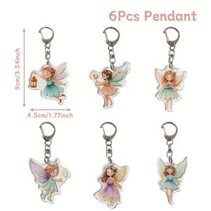 6개 세트, 요정 패턴 아크릴 키체인, 생일 결혼식 파티 장식, 베이비 샤워 파티 용품, 요정 테마 파티 키체인 펜던트, 파티 팩, 할로윈, 크리스마스