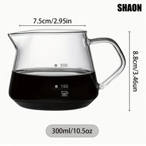 SHAON 1개 유리 커피포트, V자형 디자인과 매끄러운 주둥이, 두꺼운 눈금 라인으로 편안한 그립감, 주방 및 커피숍 용품