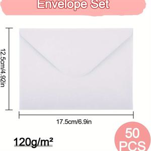 50팩 화이트 봉투 12.5×17.5cm | 초대장, 인사말 카드, 편지 및 생일용 120gsm 웨트 실 스테이셔너리 봉투