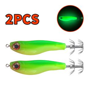 2개입 전문가용 루어 싱킹 베이트, 형광 소프트 베이트 (더블 우산 후크 포함), 매우 현실적인 끈적임 방지, 강력한 물고기 유인력, 야간 문어, 문어, 문어, 특수 보트 및 심해 낚시에 적합