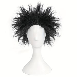 남성용 푹신하고 재미있는 가발, 블랙 숏 헤어 캡, 레이어드 텍스처로 가득, 흥미로운 디자인, 애니메이션 코스프레, 카니발, 애니메이션 전시회 및 기타 행사에 적합
