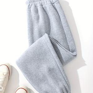 여성용 유럽/미국 스타일 루즈핏 단색 스웨트팬츠 - 신축성 허리밴드 커프스 할렘 조거 팬츠, 헬스장 및 캐주얼웨어에 적합한 따뜻한 겨울 바지, 기계 세탁 가능한 운동 바지