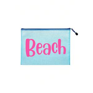 대용량 메쉬 비치백, 해변 패턴 프린트 수납백. 'Beach' 프린트 지퍼형 대용량 투명 화장품 파우치, 여름 해변 수납가방, 수영장, 해변, 휴가에 이상적