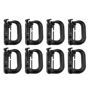 MOLLE 웨빙용 다기능 D자형 D링 카라비너 8개, 택티컬 퀵 릴리스 버클, 아웃도어 백팩 열쇠고리 후크, 캠핑 및 하이킹 장비 액세서리
