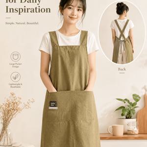 1개 단색 긴 앞치마, 가정/상업용, 넉넉한 핏 조절 가능한 허리 밴드, 대용량 다기능 포켓, 가볍고 편안함, 주방 요리 베이킹 특수 앞치마, 데일리 집안일 착용