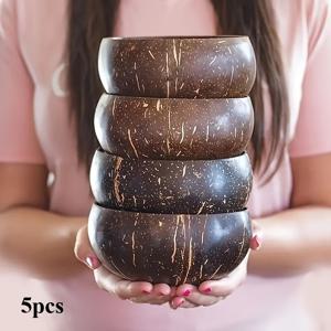 코코넛 볼 5개, 코코넛 껍질 그릇, 무스볼, 요구르트볼, 오트밀볼, 시리얼볼, 아침 식사볼, 서양식 그릇, 샐러드볼