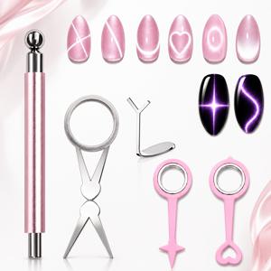 캣아이 머스트해브 마그넷 7종 세트, 하트/프렌치 팁/서클/크로스/커브 효과 캣아이 도구, 네일 테크 필수품, 네일용품