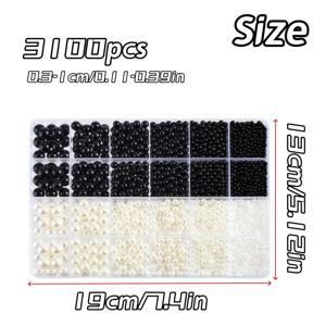 3, 4, 5, 6, 8, 10mm 사이즈의 흑백 아크릴 비즈 3100개가 들어있는 상자. 팔찌, 목걸이 및 기타 주얼리 제작에 적합한 공예 용품입니다.