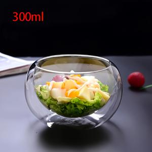 가정용 창의적인 유리 볼 1개, 300ml, 과일 샐러드, 요거트, , 디저트 및 밥을 위한 투명 이중 레이어 볼. 가정 및 레스토랑 모두에 적합합니다.