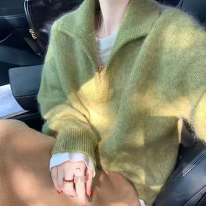 고급스러운 턴칼라 여성 스웨터, 가을/겨울 레이지 스타일, 아우터웨어 또는 이너웨어로 착용 가능한 V넥 탑