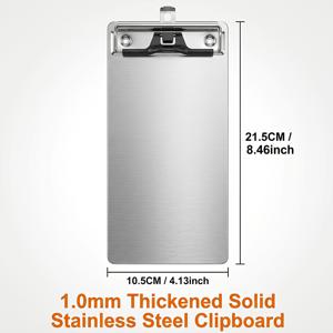 21.5×10.5cm 휴대용 스테인리스 스틸 클립보드, 도톰한 금속 필기용 클립, 점검, 스케치, 간호사 기록 보관용 특수 폴더