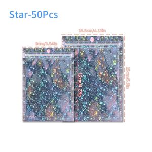 50개 별 백 재밀봉 가능 투명 창, 주얼리 백, 주얼리 선물 백, 마일라 지퍼 백 포일 파우치 포장 백 (주얼리 공예 장식 디스플레이 보관 백), 크리스마스 파티 선물 사제 포장