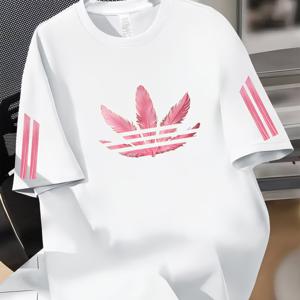 핑크 깃털 클로버 프린트 티셔츠, 남성용 운동 캐주얼 반팔, 활용도 높은 상의