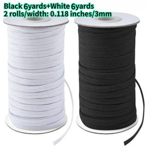 2롤, 폭: 0.118인치 / 3mm, 블랙 6야드 + 화이트 6야드, 고탄성 플랫 고무줄 스풀 밴드, DIY 공예, 헤어 액세서리, 의류 수리용, 장인 수공예용 신축성 끈