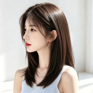 여성용 45cm 18인치 레이어드 인조 가발, 정mai 앞가운데 나누기 열에 강한 매끄러운 미디엄 기장 헤어 가발, 다크 브라운 데일리 사무실 데이트 파티 코스프레용 가발, 다양한 색상 선택 가능