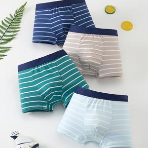 4pcs 세트 속옷 가을 미디엄 사이즈 남아 단색 체크 패턴 드로즈 탄성 허리 밴드 남아용 4-12세 속옷 형제 스타일 2pcs 조합 옵션 멀티피스 세트 세탁 가능한 남아용 드로즈 가스킷 올시즈