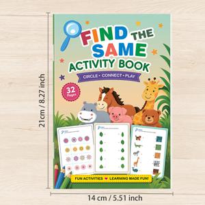 동물/직업/나뭇잎/과일 테마의 32페이지 매칭 게임북 - 유아 시각 구별 및 집중력 워크북, 학습용, 부모 자녀 활동책, 홈스쿨링용 A5 휴대용, 원 그리기 및 연결 연습