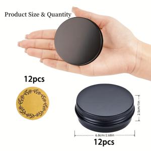2oz/60ml 블랙 알루미늄 양철통, 우아한 라벨 12개 포함 12개입, 휴대용 녹 방지 세척 가능 재충전용 금속 캔, 화장품 용기, 메이크업 정리, 재충전용 병, 스타일리시한 포장, 용기, 고품질 양철, 내구성 있는 금속, 소형