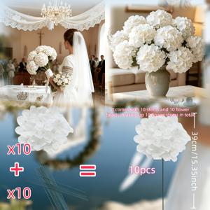 20개 세트: 꽃머리 10개 + 줄기 10개, 새로운 스타일 인조 흰 수국 부케, 관리가 필요 없는 꽃꽂이, 결혼식, 약혼식, 졸업식, 생일 파티, 행사 장소 장식, 가정, 정원, 탁상, 창턱, 다이닝룸 장식용, 크리스마스 및 할로윈 DIY 꽃 장식