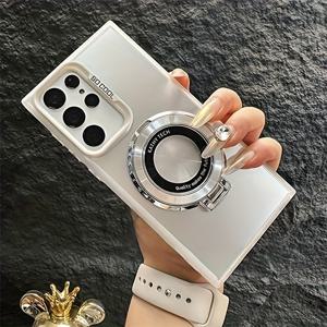 SO COOL 레이저 이중층 무지갯빛 은색 마그네틱 루프 및 링 접이식 스탠드 투인원 크리에이티브 디자인 소프트 범퍼 휴대폰 케이스, 삼성 갤럭시 S24 S23 S22 플러스 + 노트 20 울트라 노트20 S 24 플러스 울트라용