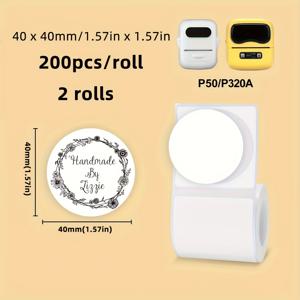 원형 스티커 2롤, 직경 1.97인치/1.47인치/1.18인치, 50x50mm/40x40mm/30x30mm, M110/M221/M220/M120//M110S 호환. 바코드 및 DIY 간판 디자인용 일회용 접착식 원형 스티커, 병 라벨