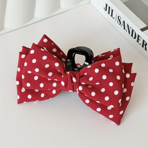 여성용 패셔너블하고 우아한 블랙, 화이트, 레드 패브릭 폴카 도트 보우kno트 헤어 집게 클립 1개, 포니테일 �ัพ두 헤어 액세서리, 샤크 클립, 일상 외출용 헤어스타일 장식에 적합, 엘레강스 헤어 집게