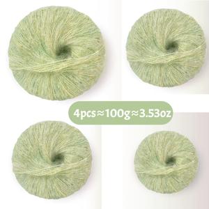[4개 세트] 모헤어 실, 총 100g. 부드러운 그라데이션 컬러 실, 고급 실볼. 크로셰 숄, 스웨터, 오픈 카디건, 조끼, 모자, 스카프 등 DIY 수공예에 적합; 뜨개질 액세서리로도 사용 가능