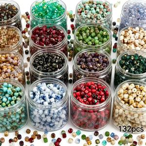 132개 4mm 피카소 유리 씨드 비즈 - 여성용 주얼리 제작, 팔찌, 목걸이, 참 및 의류 액세서리용 멀티컬러 빈티지 , DIY 공예용 피카소 스팟 비즈, 레트로 구슬 공예 용품